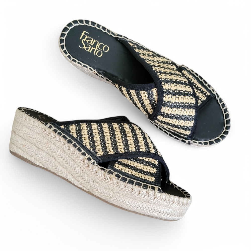 Franco Sarto Pacifica Platform Espadrille Wedge Sandals / Slides size 8